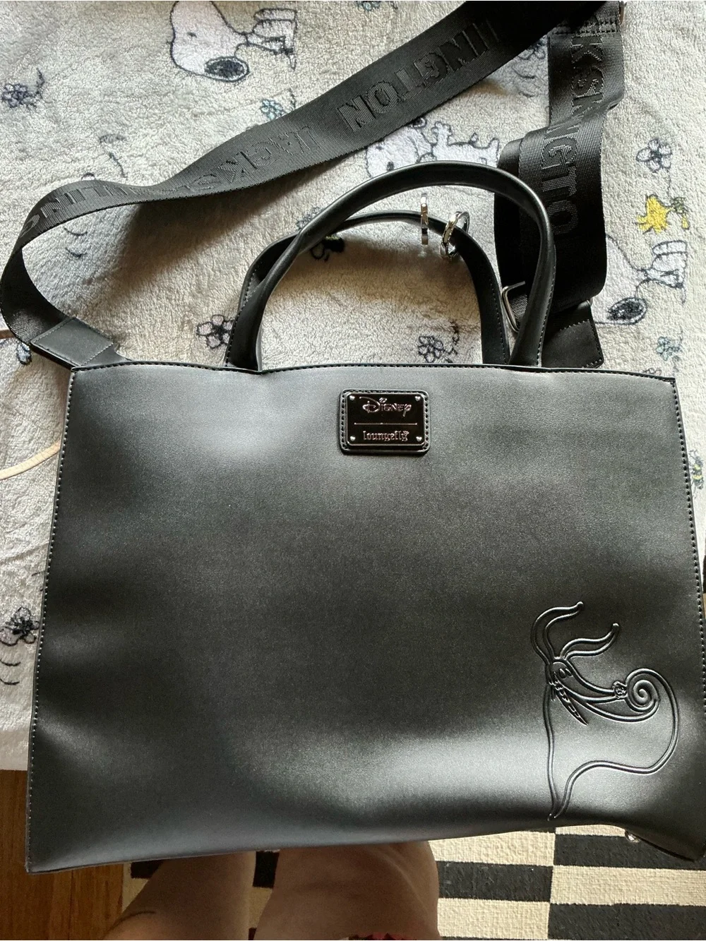 Black Women's Satchel Bag with Embossed Jack Skellington Face